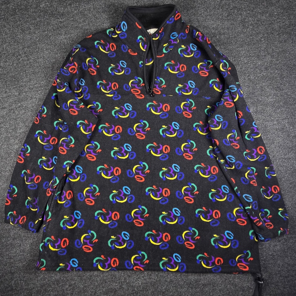Vtg Disney Mickey Mouse Abstract Neon Fleece AOP Quarter Zip Pullover Men's L